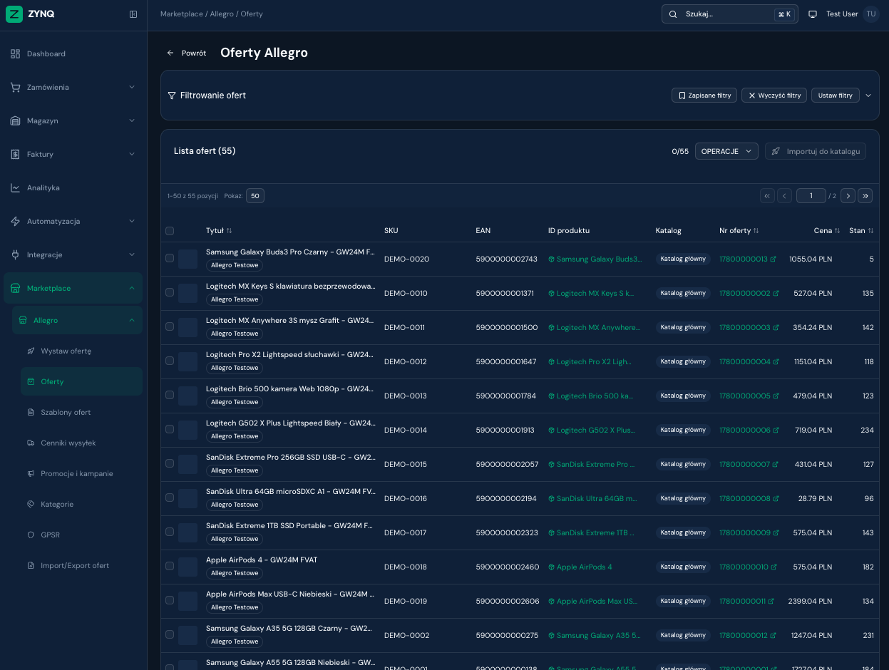 ZYNQ - lista ofert Allegro w panelu marketplace